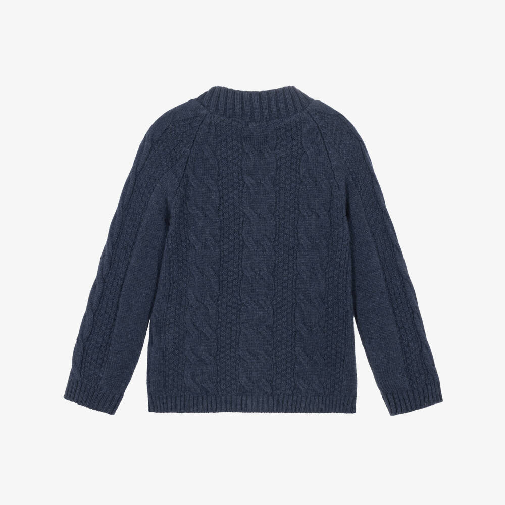 J&Josh-Boys Navy Blue Merino Wool Zip-Up Top with Cable Pattern | Childrensalon