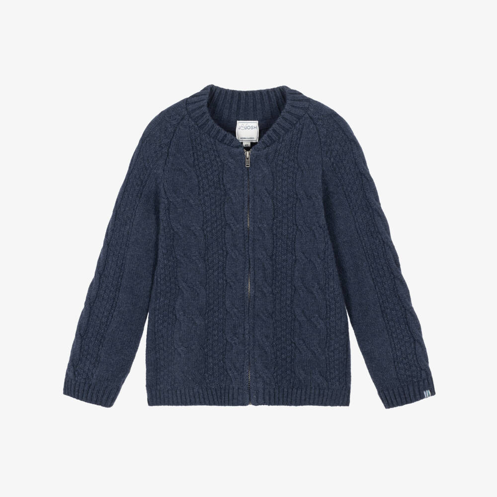 J&Josh-Boys Navy Blue Merino Wool Zip-Up Top with Cable Pattern | Childrensalon