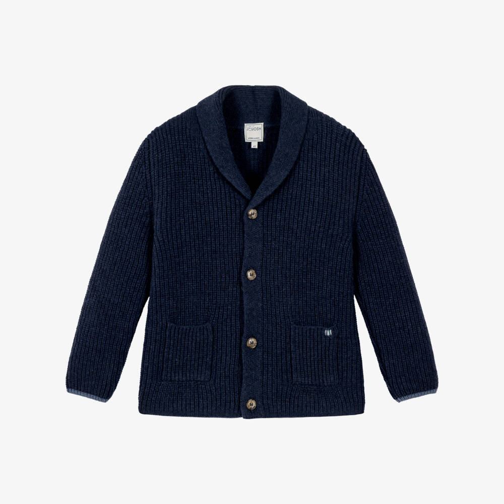 J&Josh-Boys Navy Blue Shawl Cardigan in Merino Wool | Childrensalon