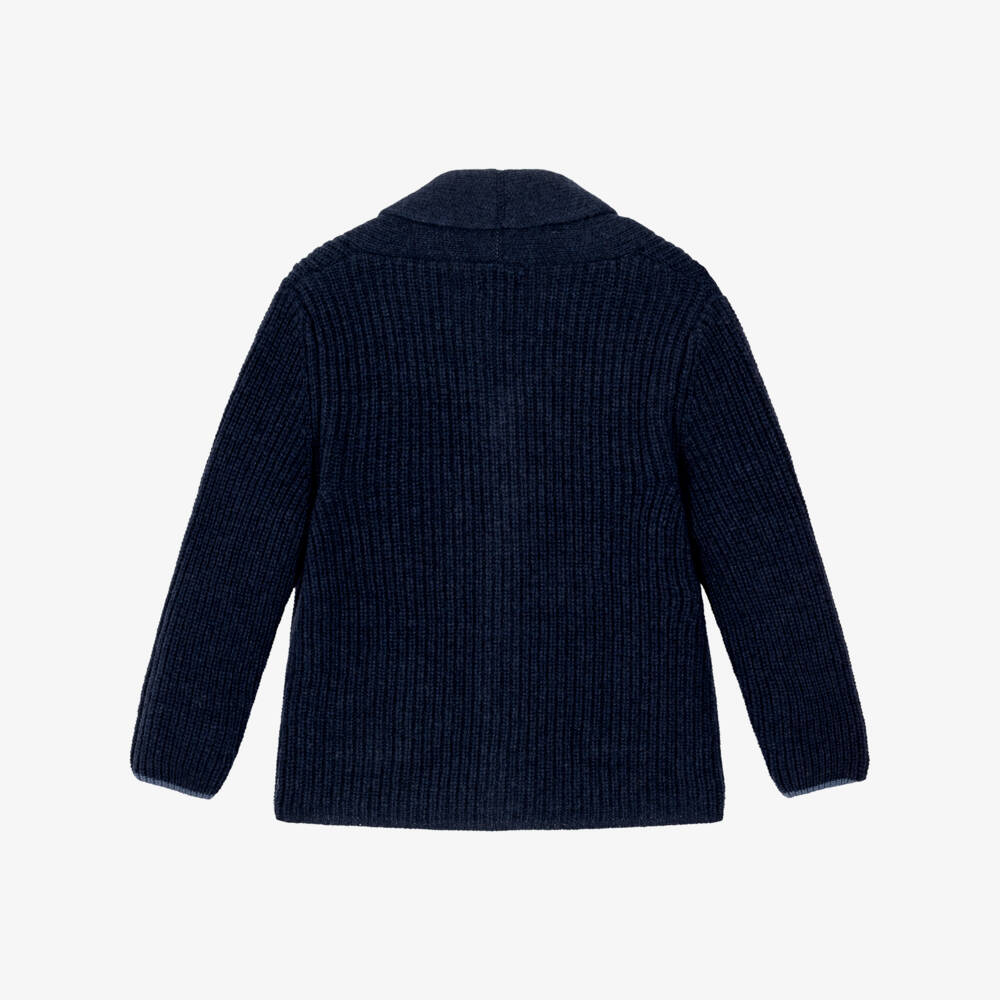 J&Josh-Boys Navy Blue Shawl Cardigan in Merino Wool | Childrensalon