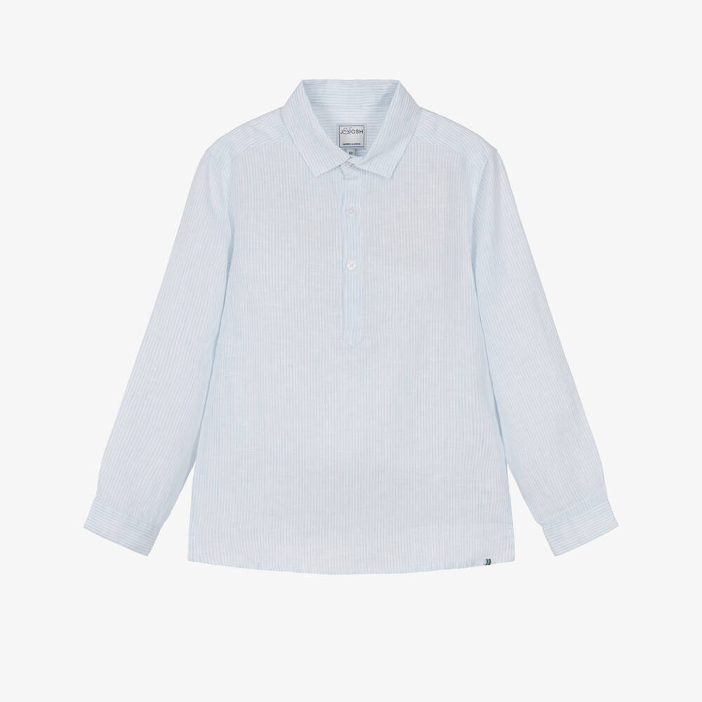J&Josh-Boys Pale Blue Stripe Pop-Over Linen Shirt | Childrensalon