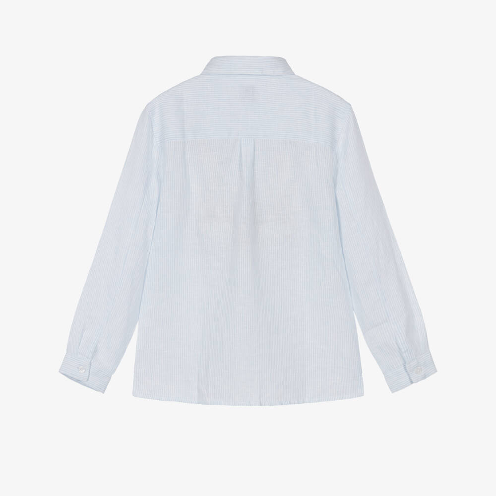 J&Josh-Boys Pale Blue Stripe Pop-Over Linen Shirt | Childrensalon