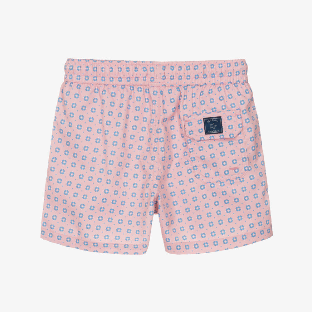 J&Josh-Boys Pale Pink Swim Shorts with Geometric Print | Childrensalon
