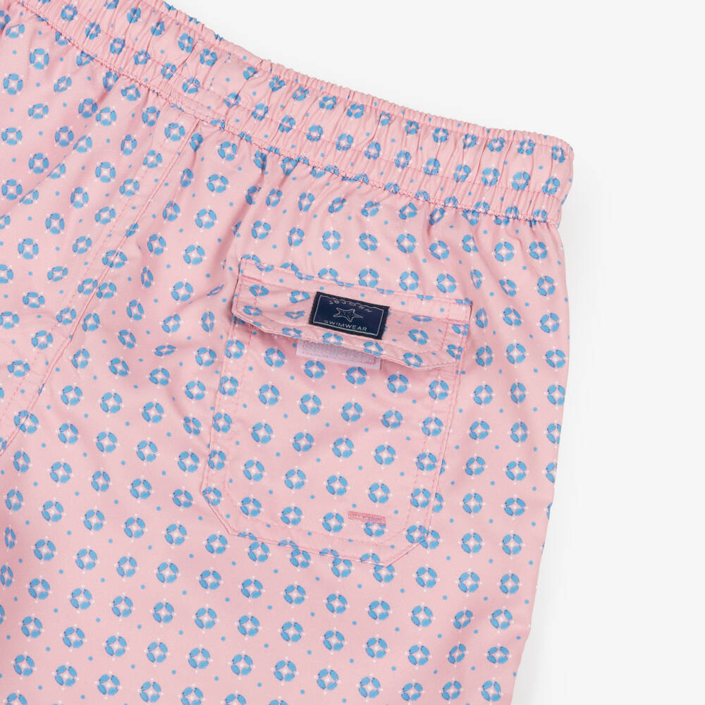 J&Josh-Boys Pale Pink Swim Shorts with Geometric Print | Childrensalon