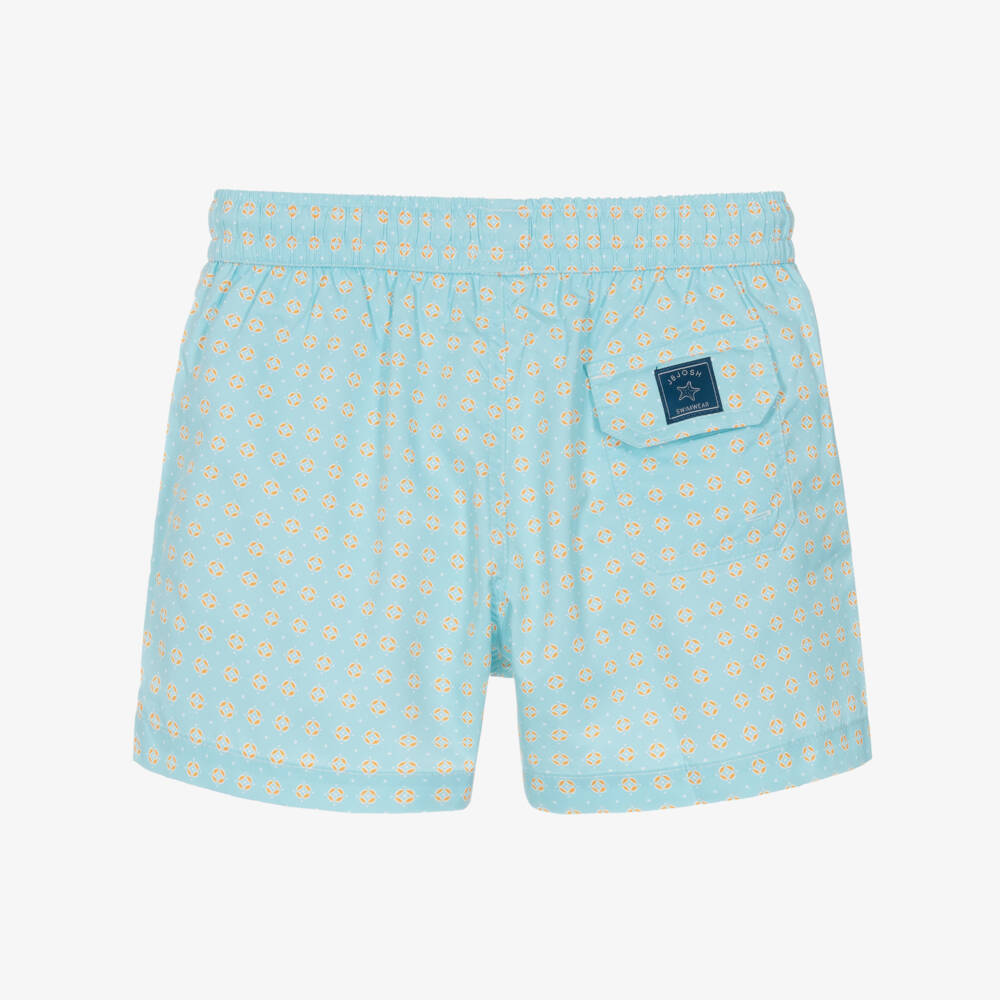 J&Josh-Boys Turquoise Blue Swim Shorts with Geometric Print | Childrensalon