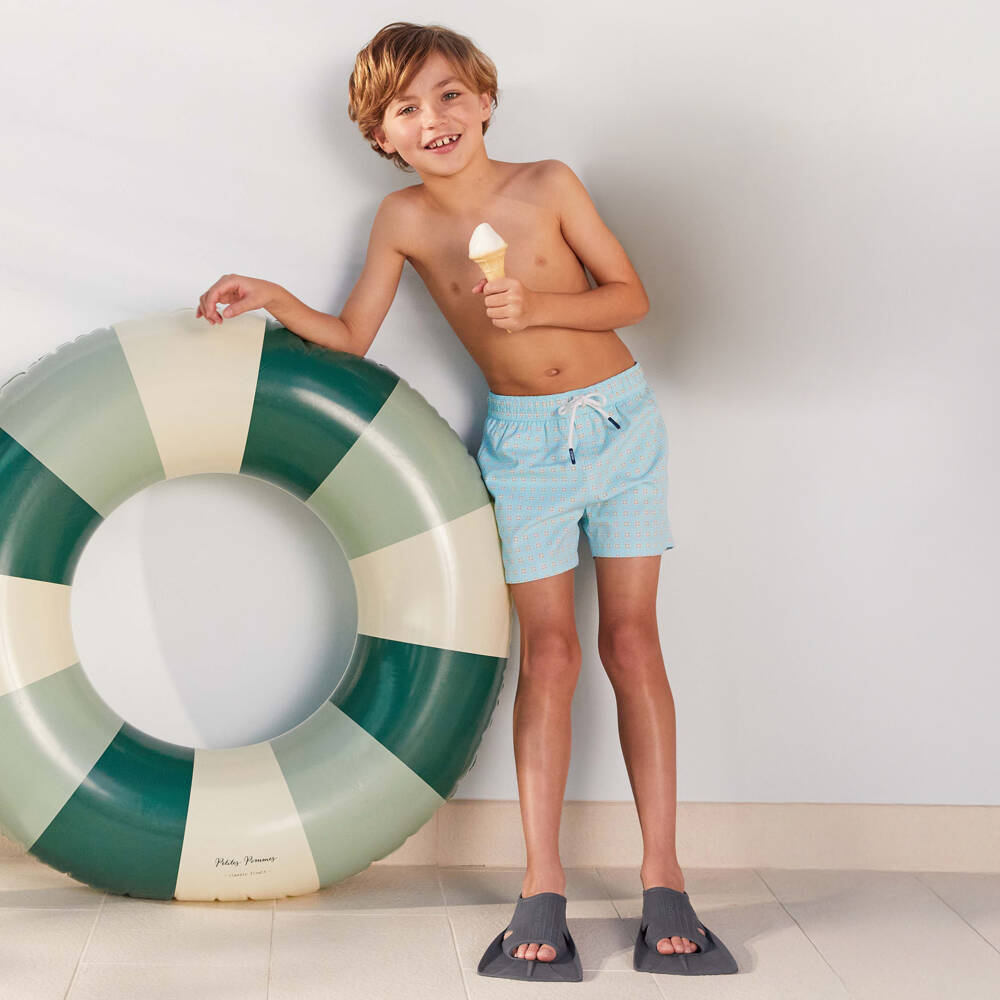 J&Josh-Boys Turquoise Blue Swim Shorts with Geometric Print | Childrensalon