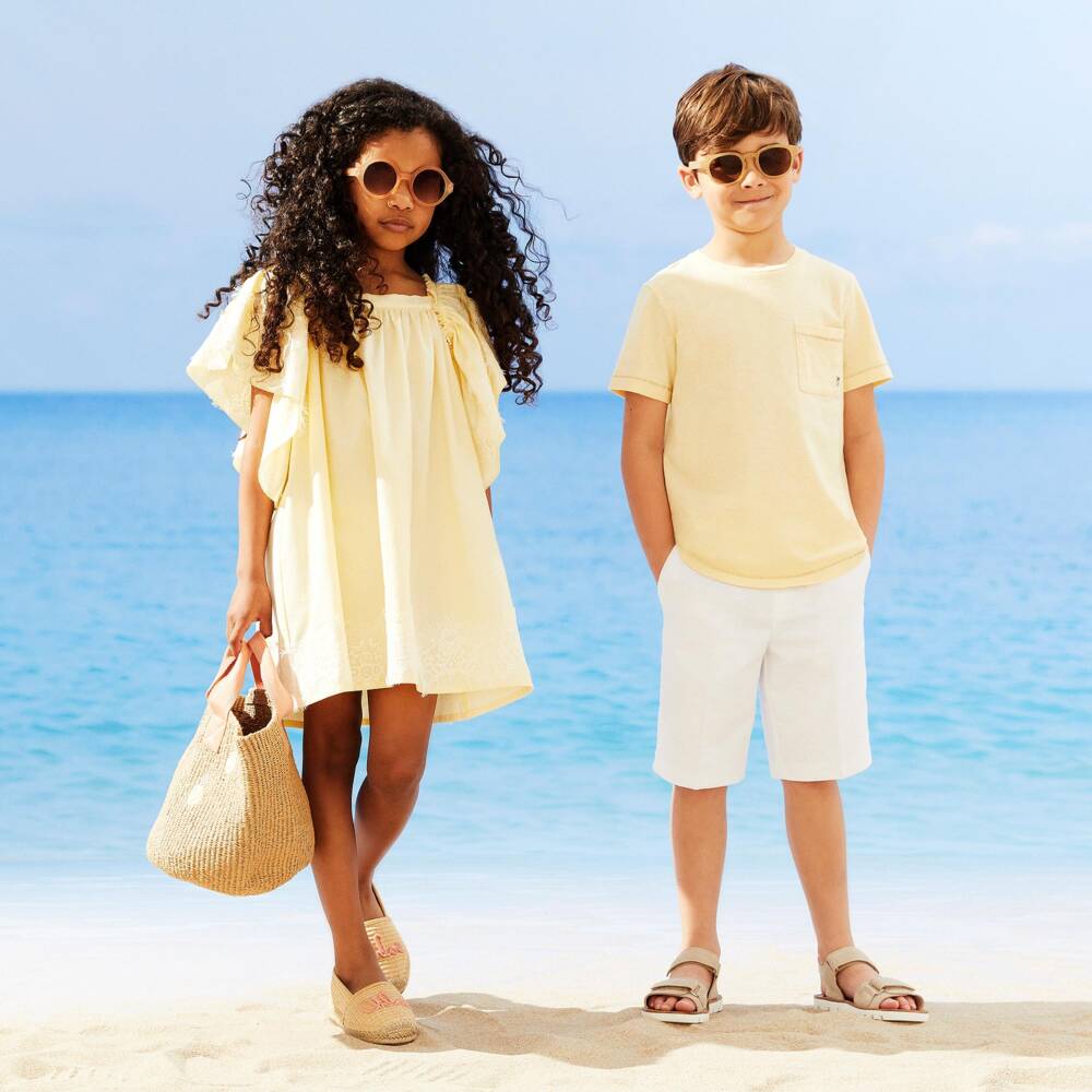 J&Josh-Boys Yellow Cotton & Linen T-Shirt with Overstitching | Childrensalon
