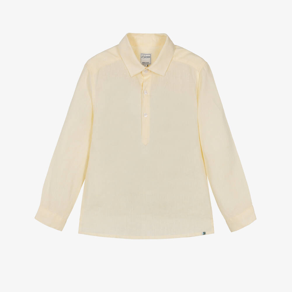 J&Josh-Boys Yellow Pop-Over Linen Shirt | Childrensalon