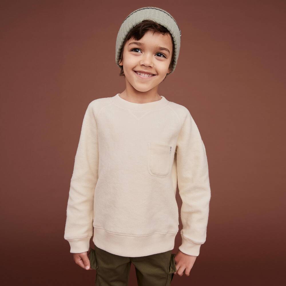 J&Josh-سويتشيرت قطن فليس لون عاجي | Childrensalon