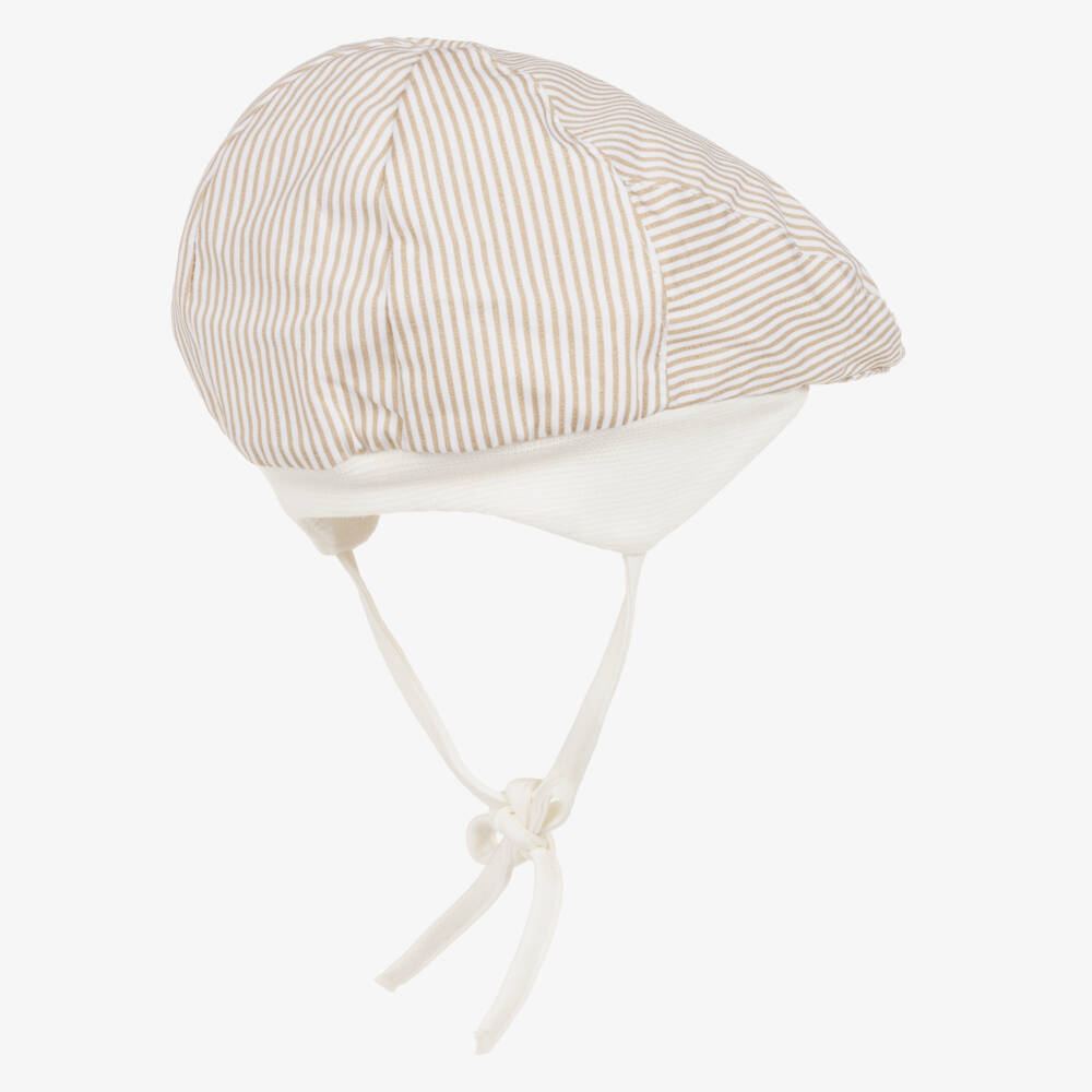 Jamiks-Baby Boys Beige Striped Cotton Flat Cap | Childrensalon