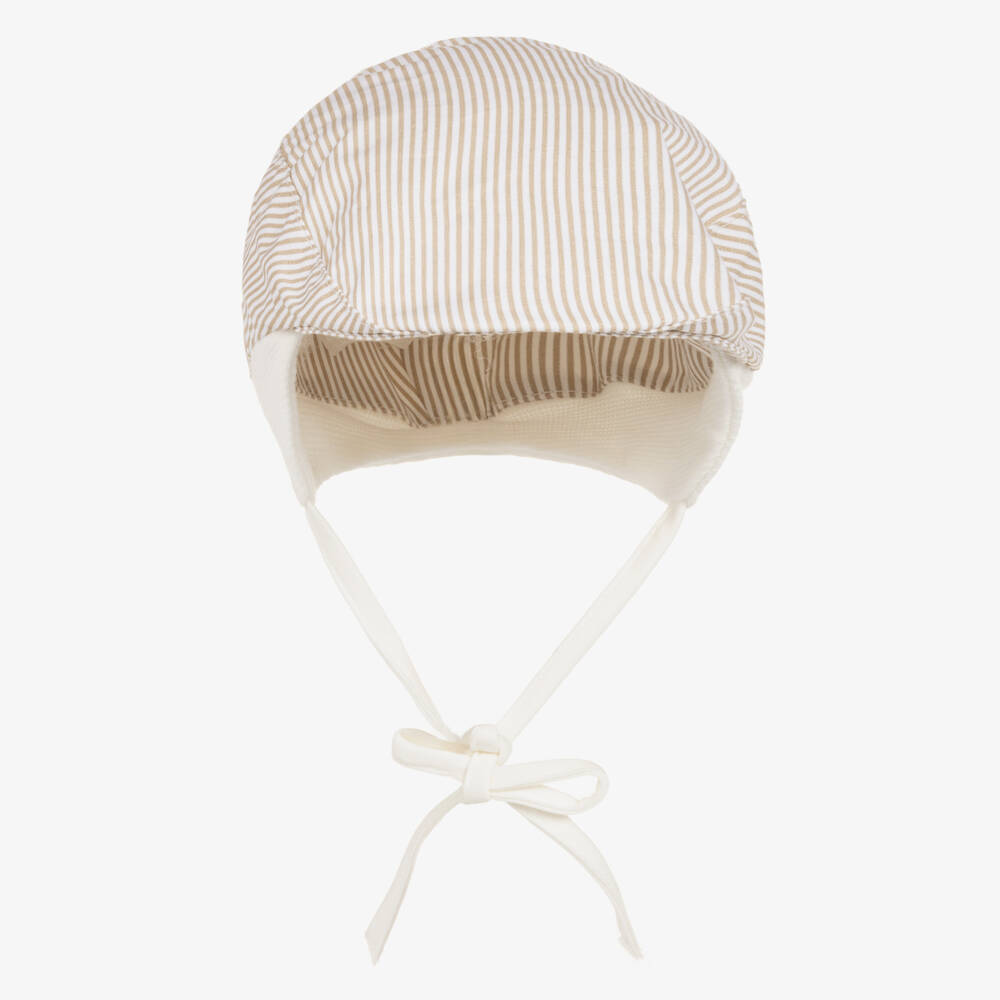 Jamiks-Baby Boys Beige Striped Cotton Flat Cap | Childrensalon