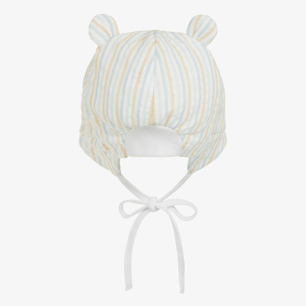 Jamiks-Baby Boys Blue & Beige Stripe Cotton Hat | Childrensalon