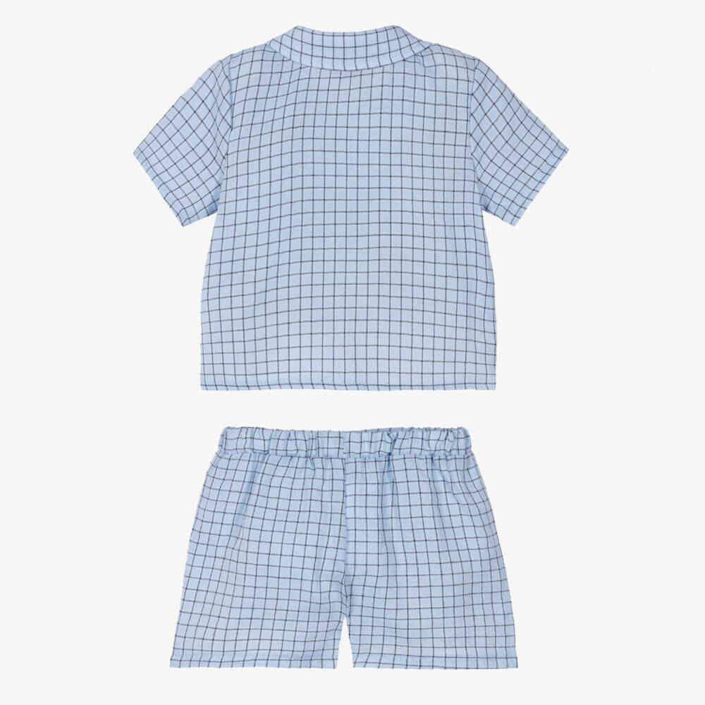 Jamiks-Baby Boys Blue Checked Cotton Shorts Set | Childrensalon