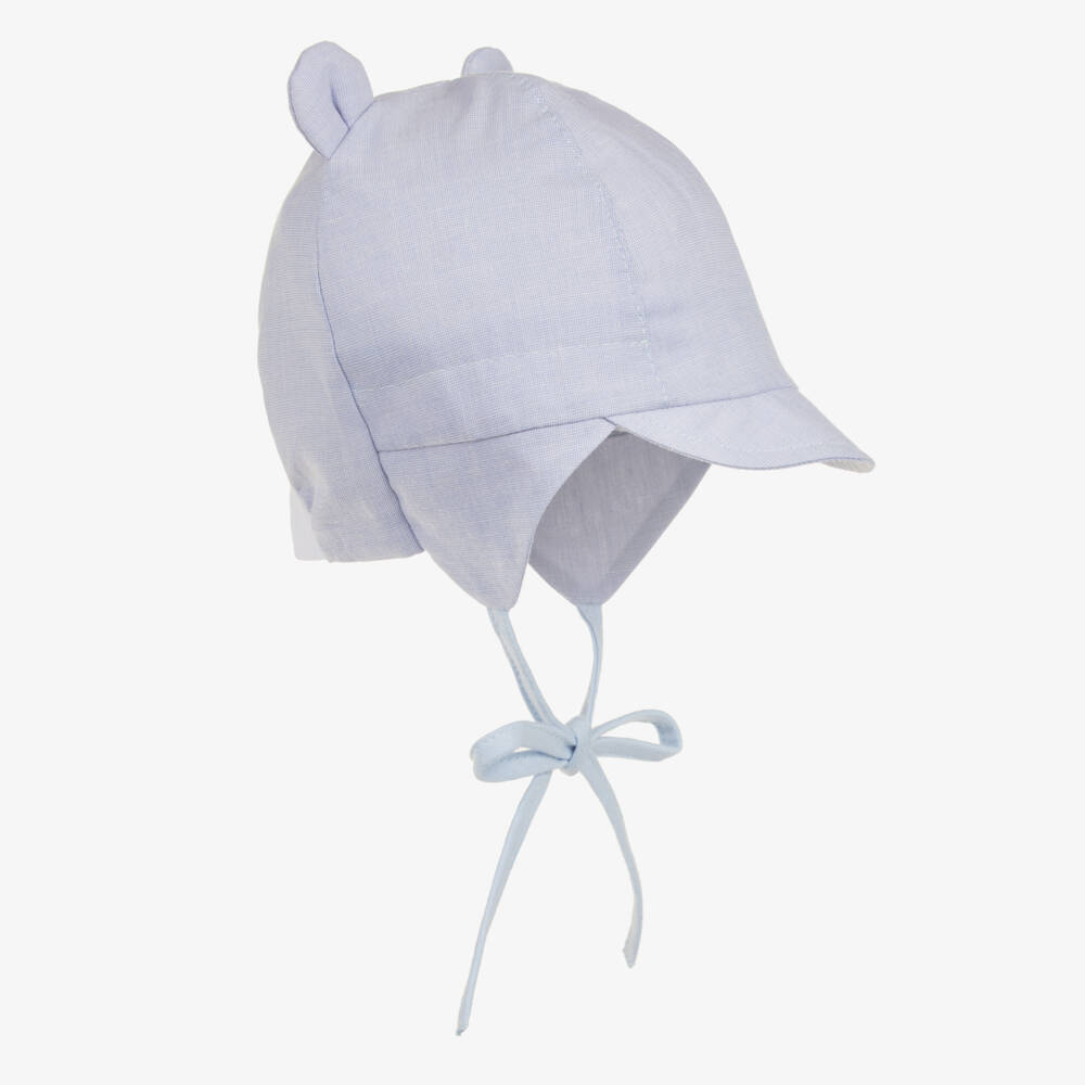 Jamiks-Baby Boys Blue Cotton Tie Fastening Hat | Childrensalon