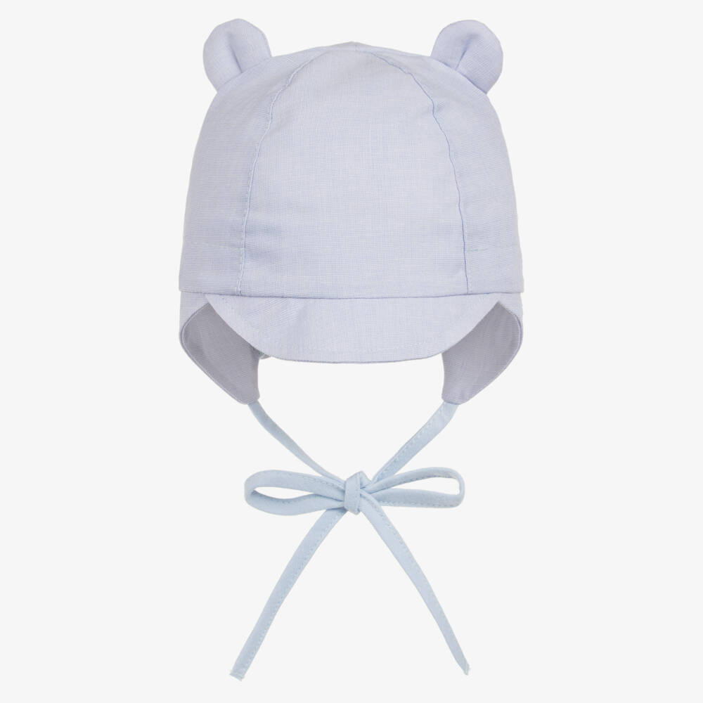 Jamiks-Baby Boys Blue Cotton Tie Fastening Hat | Childrensalon