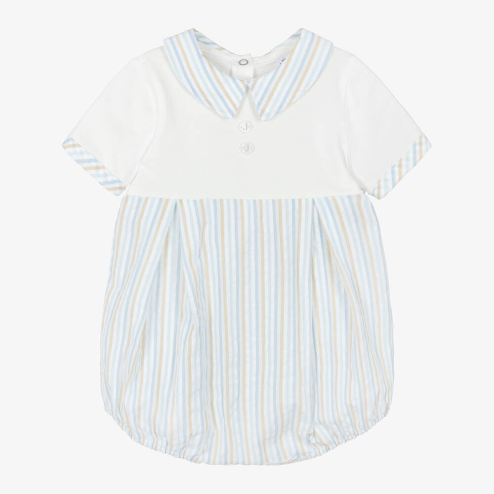 Jamiks-Baby Boys Blue Multi-Stripe Seersucker Shortie | Childrensalon