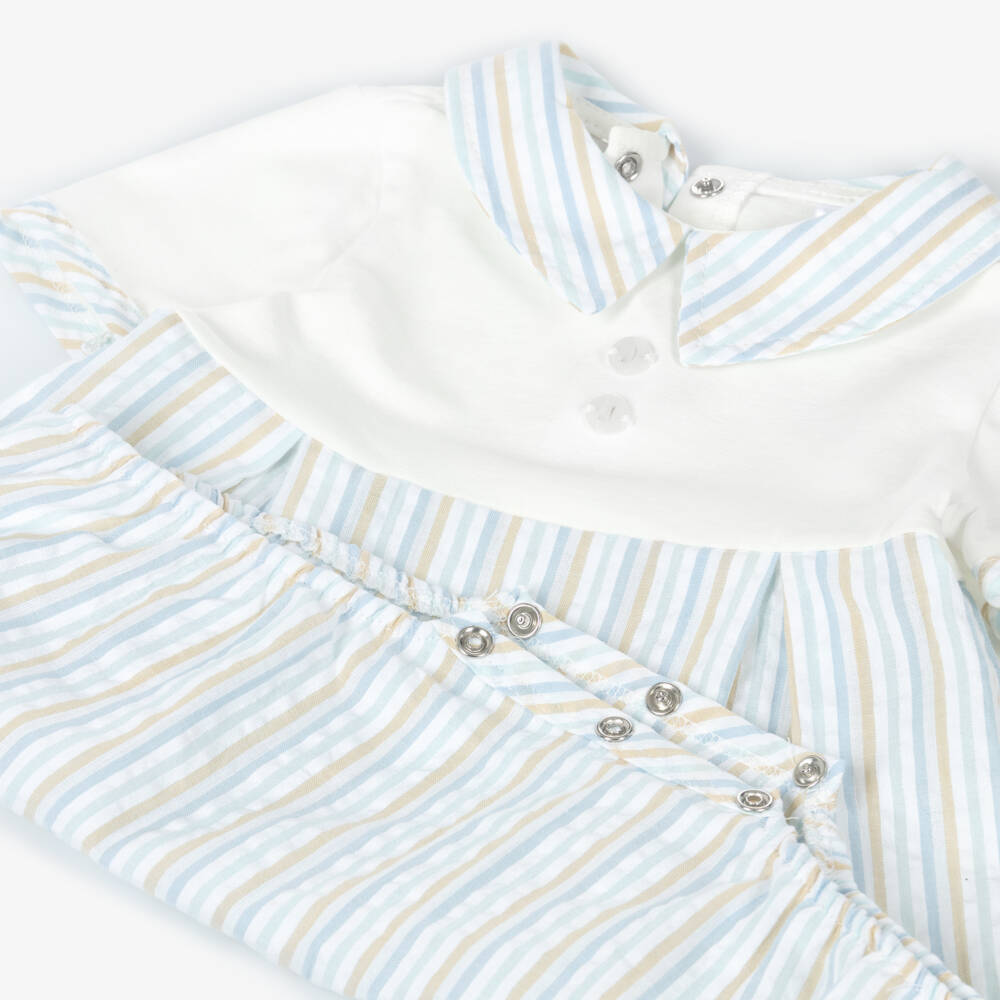 Jamiks-Baby Boys Blue Multi-Stripe Seersucker Shortie | Childrensalon