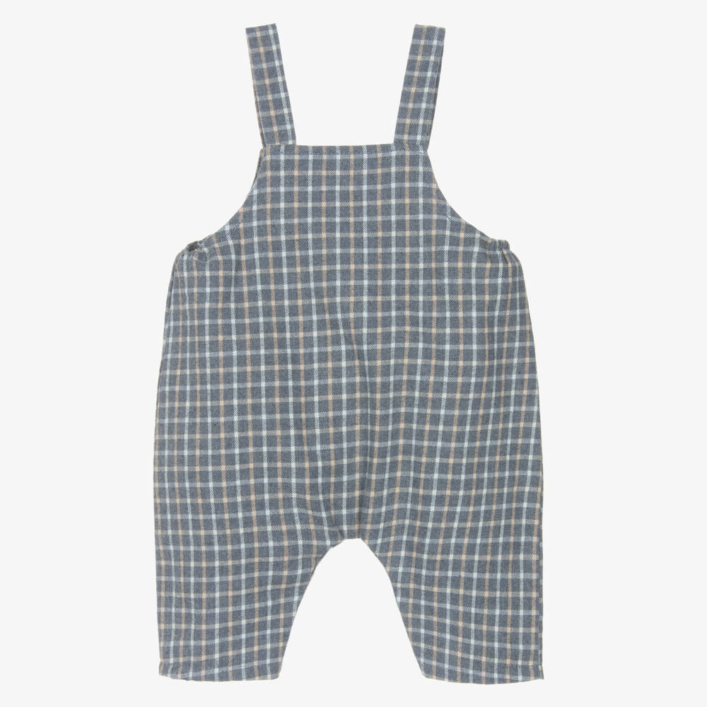 Jamiks-Baby Boys Grey Check Cotton Teddy Bear Dungarees | Childrensalon