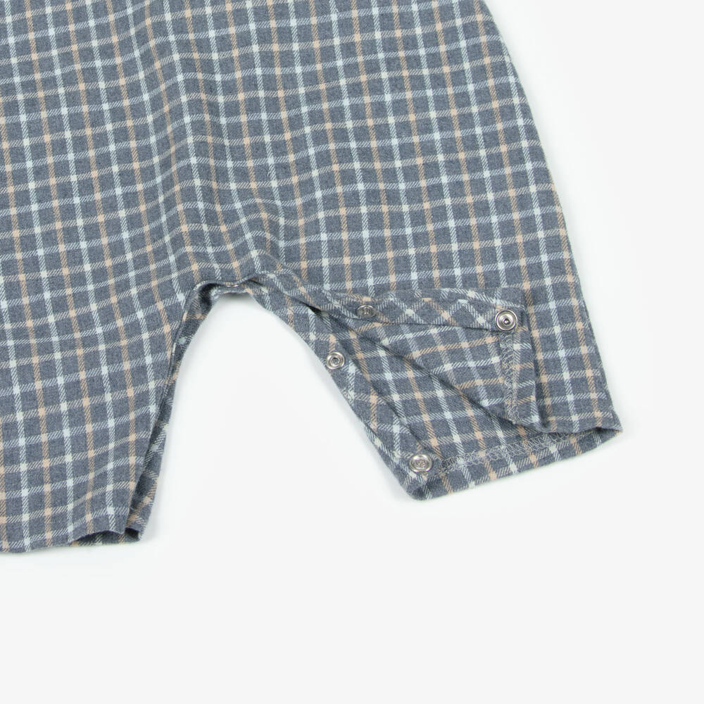 Jamiks-Baby Boys Grey Check Cotton Teddy Bear Dungarees | Childrensalon