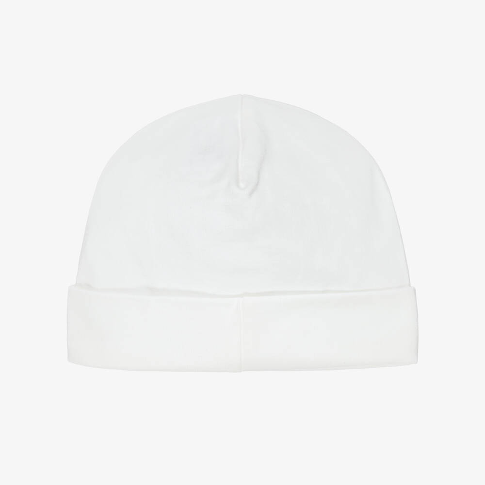 Jamiks-Baby Boys Ivory & Blue Rocking Horse Cotton Layette Hat | Childrensalon