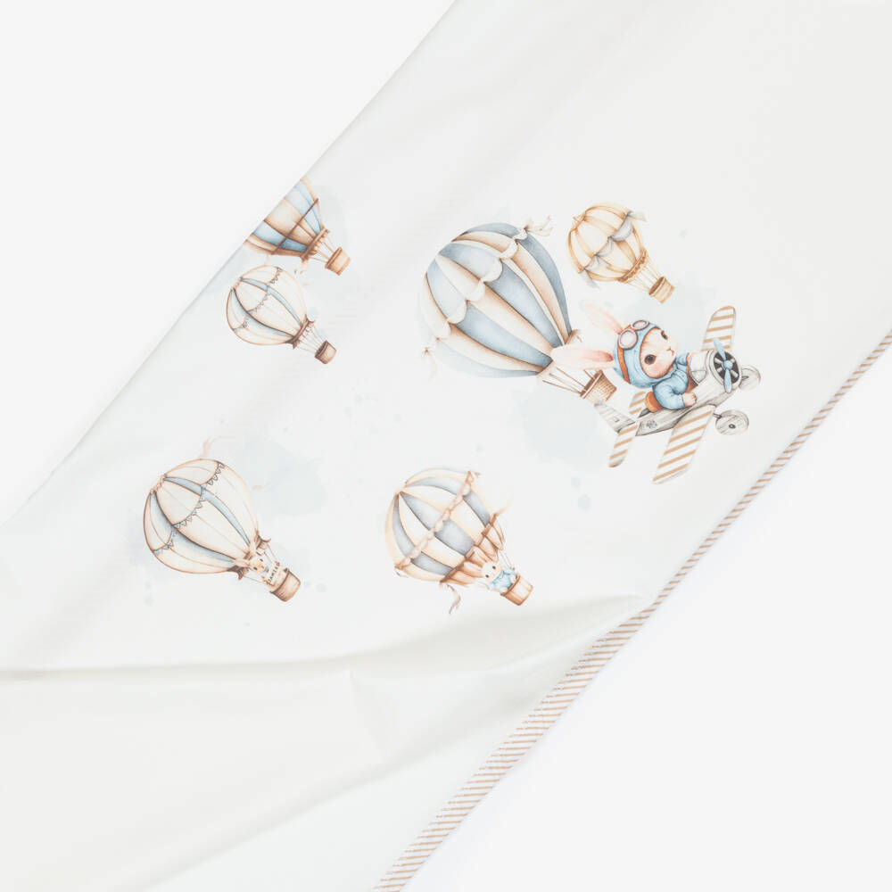 Jamiks-Baby Boys Ivory Cotton Hot Air Balloon Print Blanket (78cm) | Childrensalon