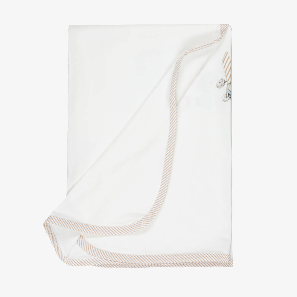 Jamiks-Baby Boys Ivory Cotton Hot Air Balloon Print Blanket (78cm) | Childrensalon