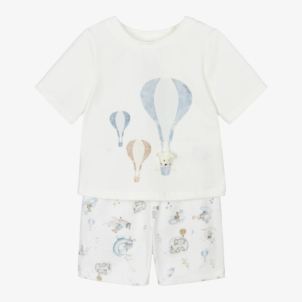 Jamiks-Baby Boys Ivory Hot Air Balloon & Teddy Shorts Set | Childrensalon