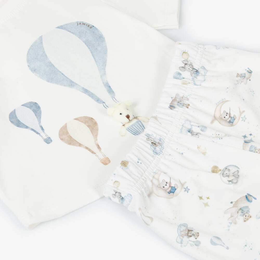 Jamiks-Baby Boys Ivory Hot Air Balloon & Teddy Shorts Set | Childrensalon
