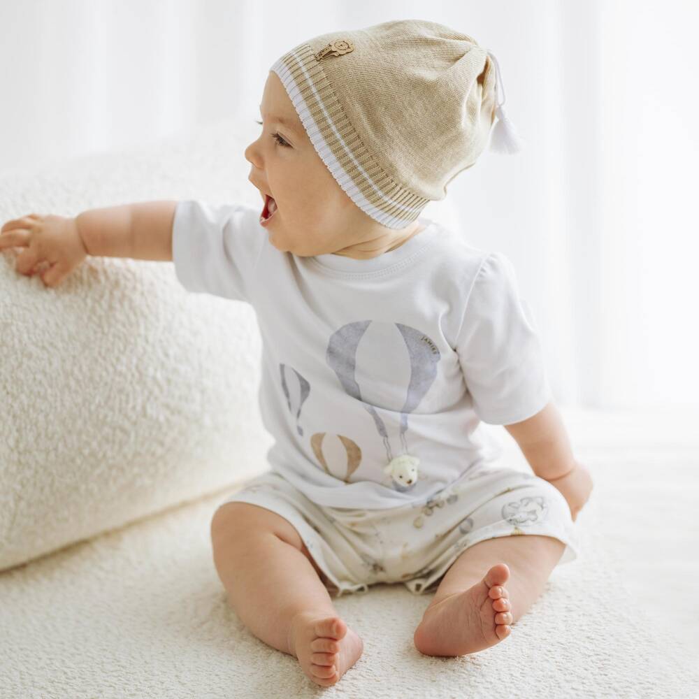 Jamiks-Baby Boys Ivory Hot Air Balloon & Teddy Shorts Set | Childrensalon