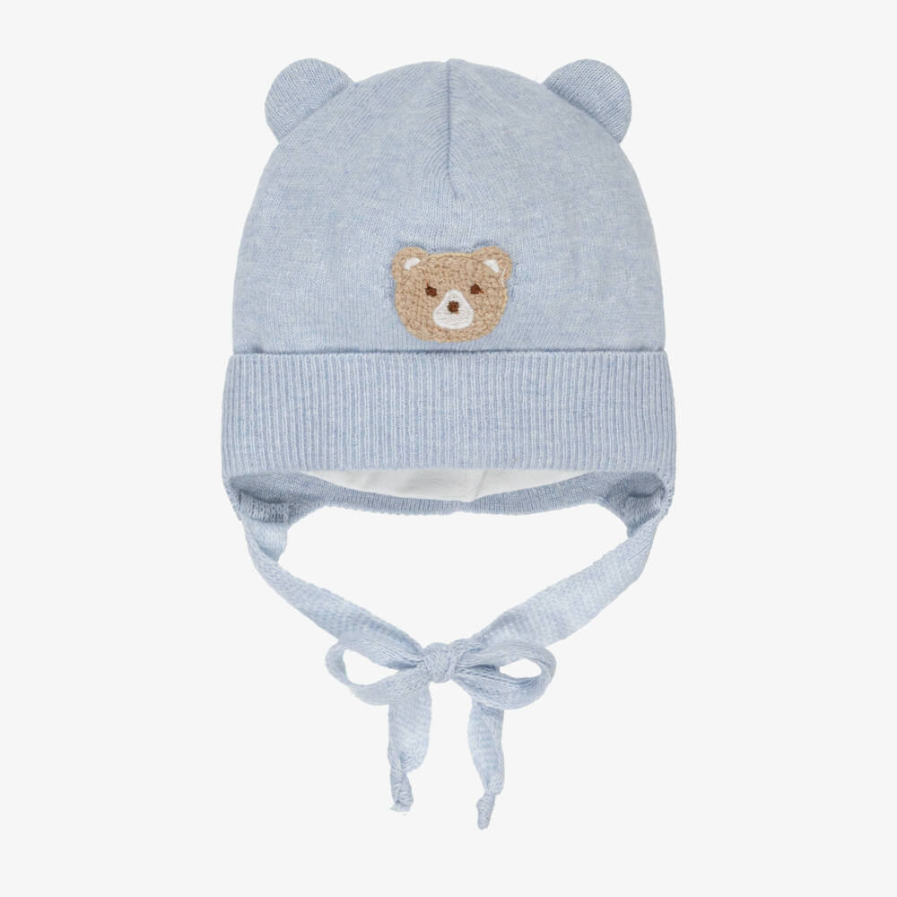 Jamiks-Baby Boys Pale Blue Knitted Bear Hat with 3D Ears | Childrensalon