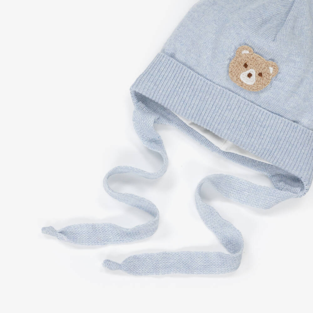 Jamiks-Baby Boys Pale Blue Knitted Bear Hat with 3D Ears | Childrensalon