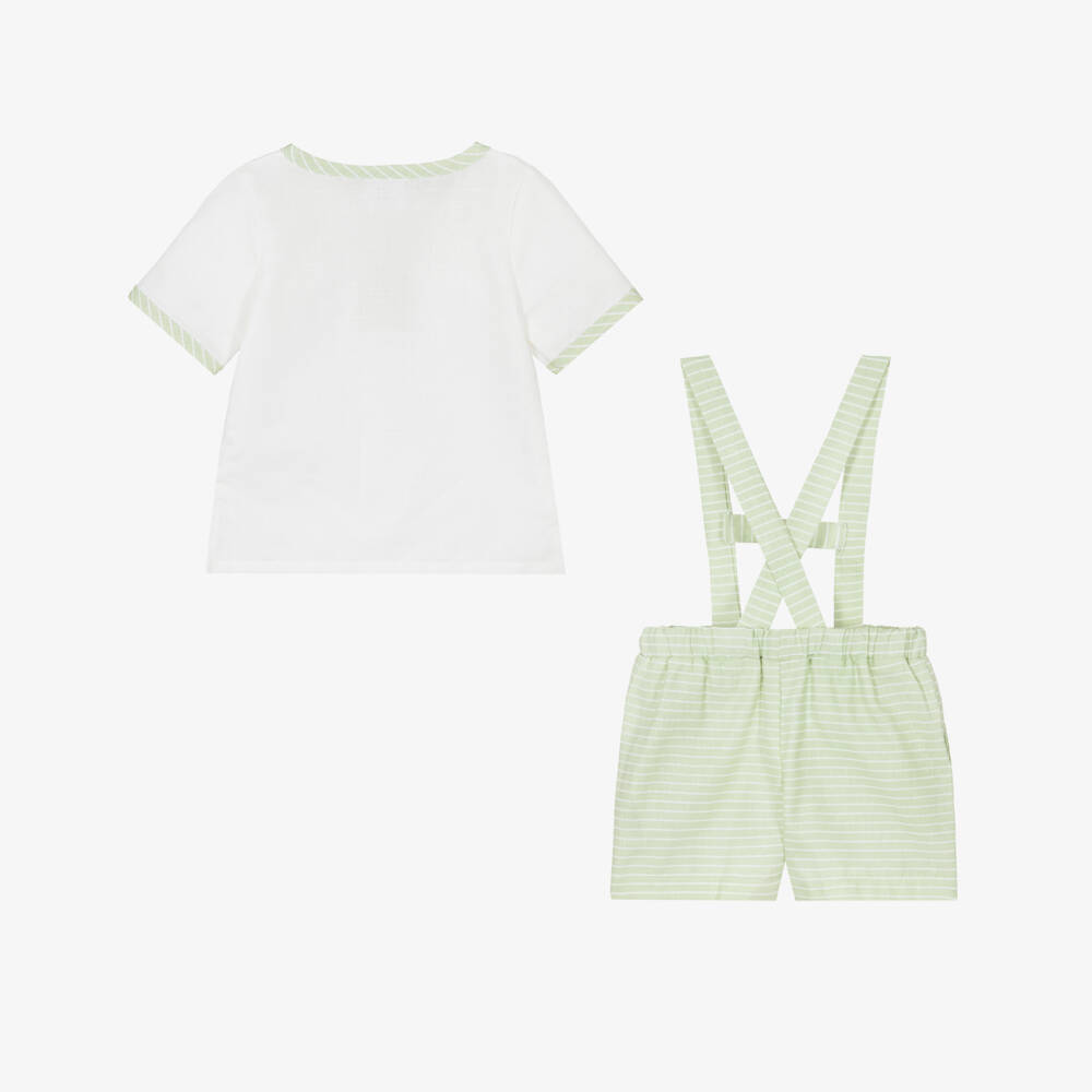 Jamiks-Baby Boys White & Green Striped Shorts Set | Childrensalon