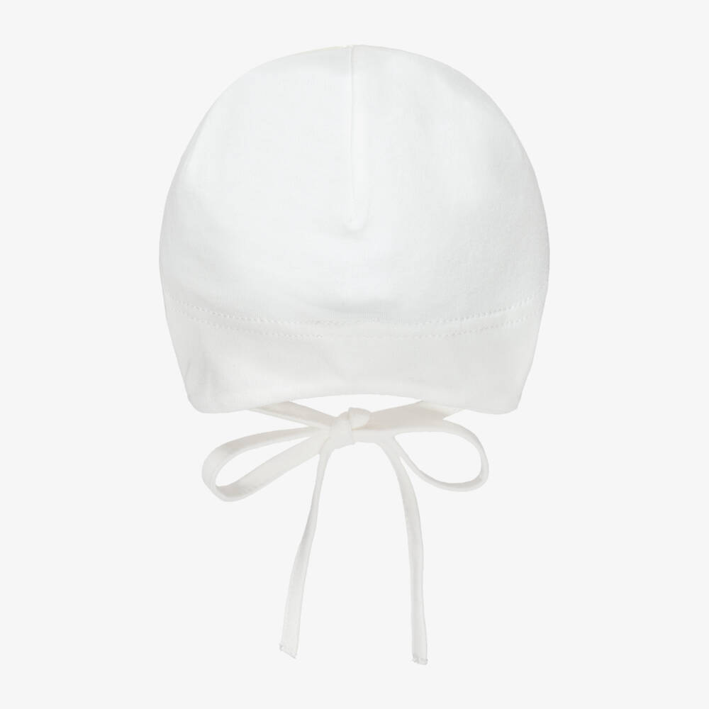 Jamiks-Baby Girls Ivory Cotton Jersey Hat with Floral Bunny Print | Childrensalon