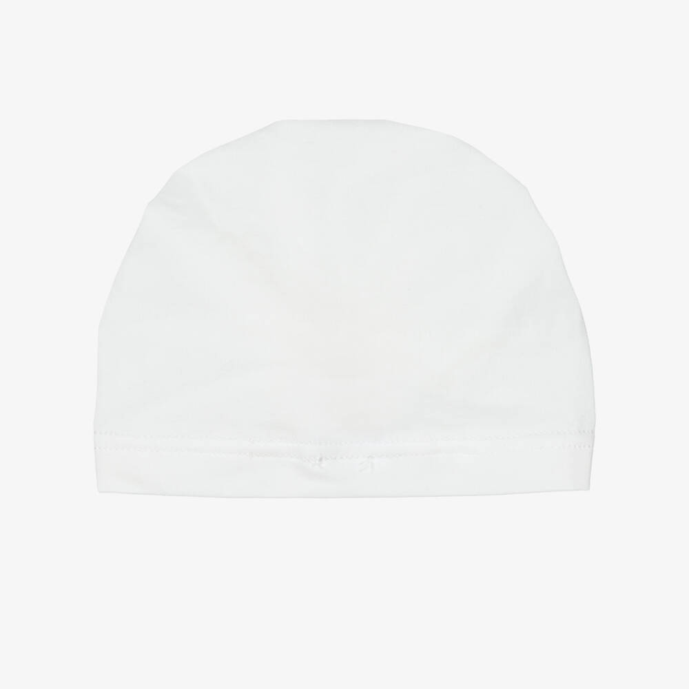 Jamiks-Baby Girls Ivory Cotton Jersey Hat with Floral Detail | Childrensalon