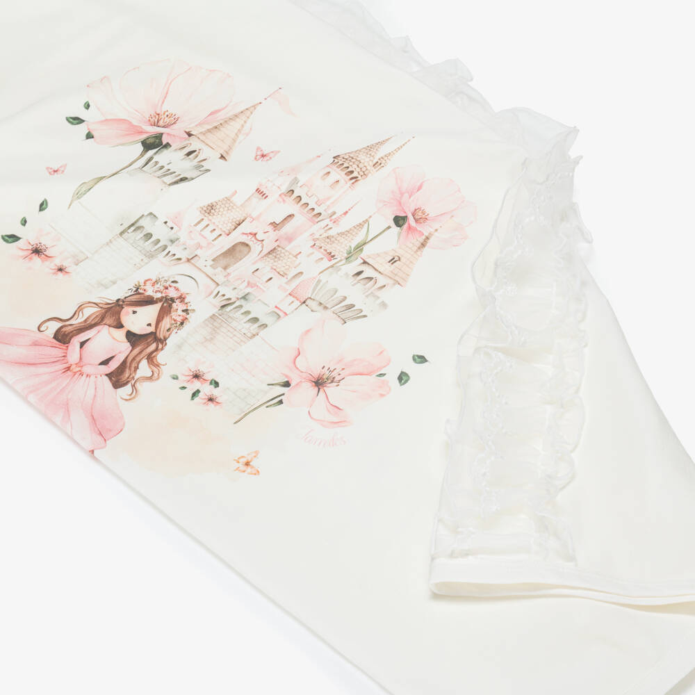 Jamiks-Baby Girls Ivory Cotton Princess & Castle Blanket (85cm) | Childrensalon