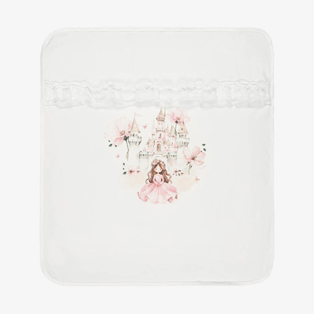Jamiks-Baby Girls Ivory Cotton Princess & Castle Blanket (85cm) | Childrensalon