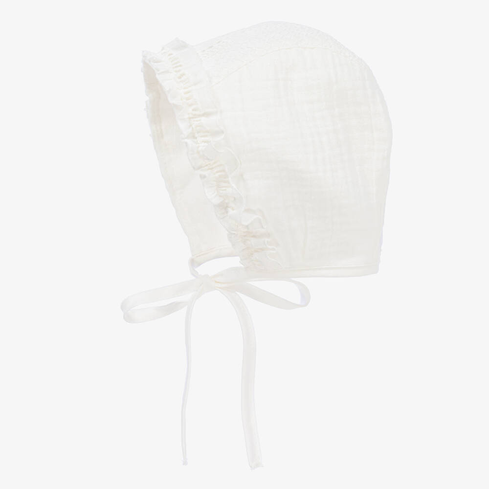 Jamiks-قبعة بونيه قطن عضوي لون عاجي للمولودات | Childrensalon