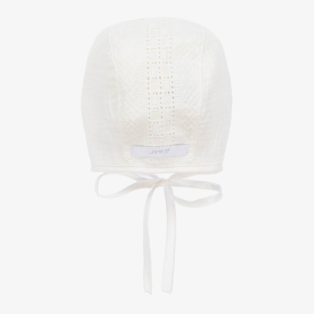 Jamiks-قبعة بونيه قطن عضوي لون عاجي للمولودات | Childrensalon