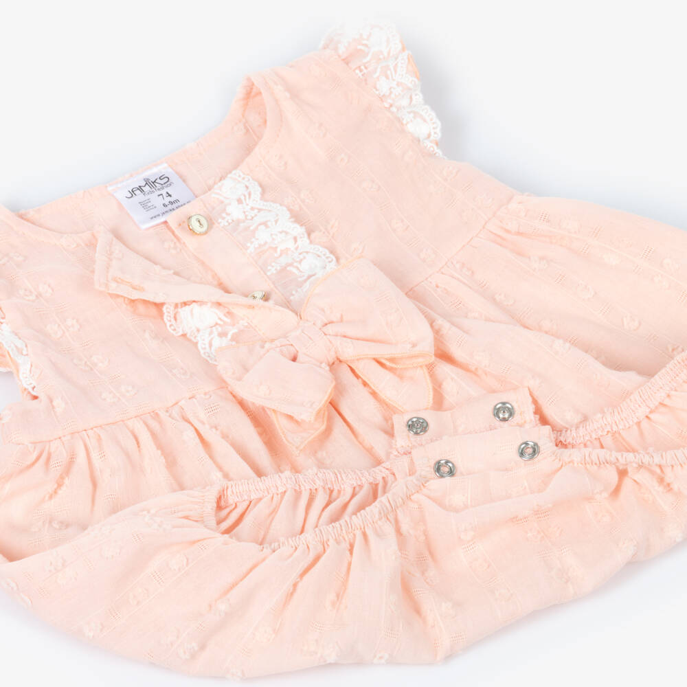 Jamiks-Baby Girls Pastel Orange Plumeti Cotton Shortie | Childrensalon