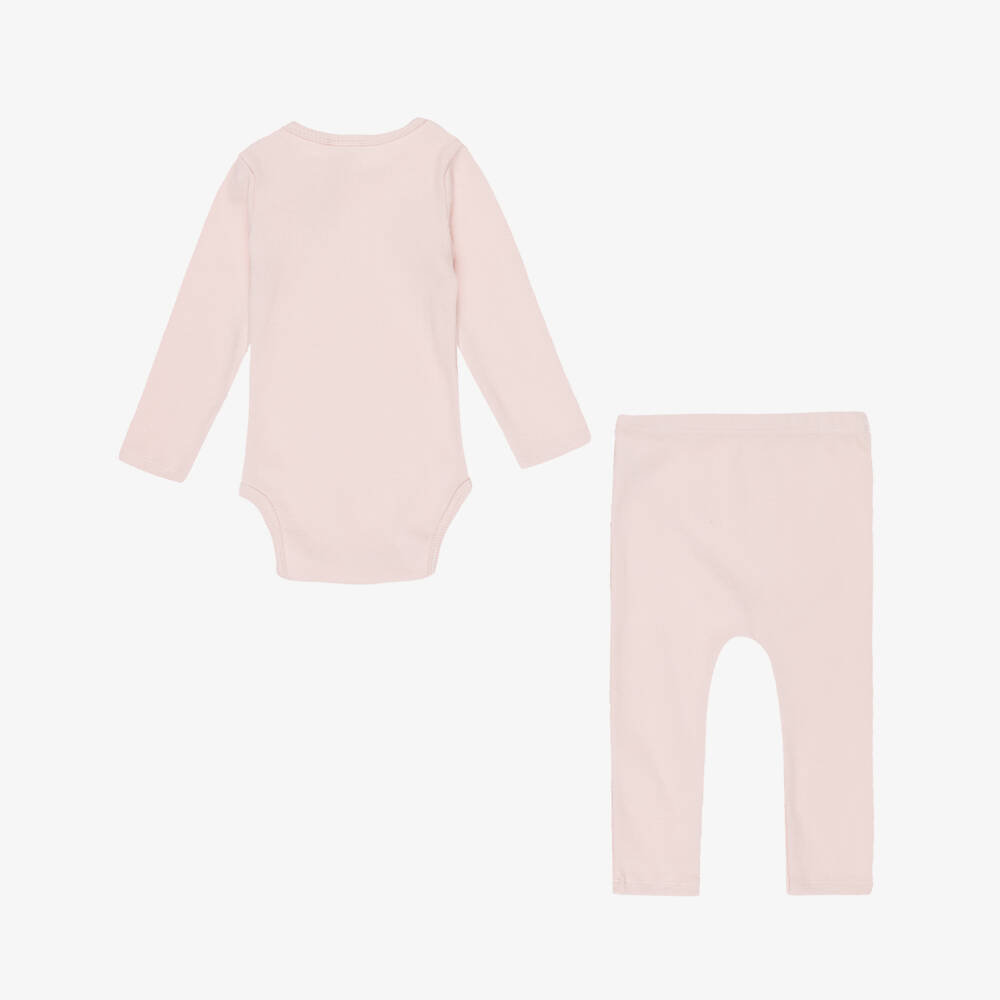 Jamiks-Baby Girls Pink Cotton Leggings Set with Floral Bow | Childrensalon
