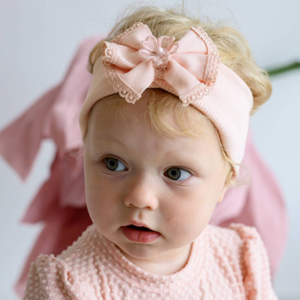 Jamiks-Baby Girls Rose Pink Cotton Bow Headband | Childrensalon