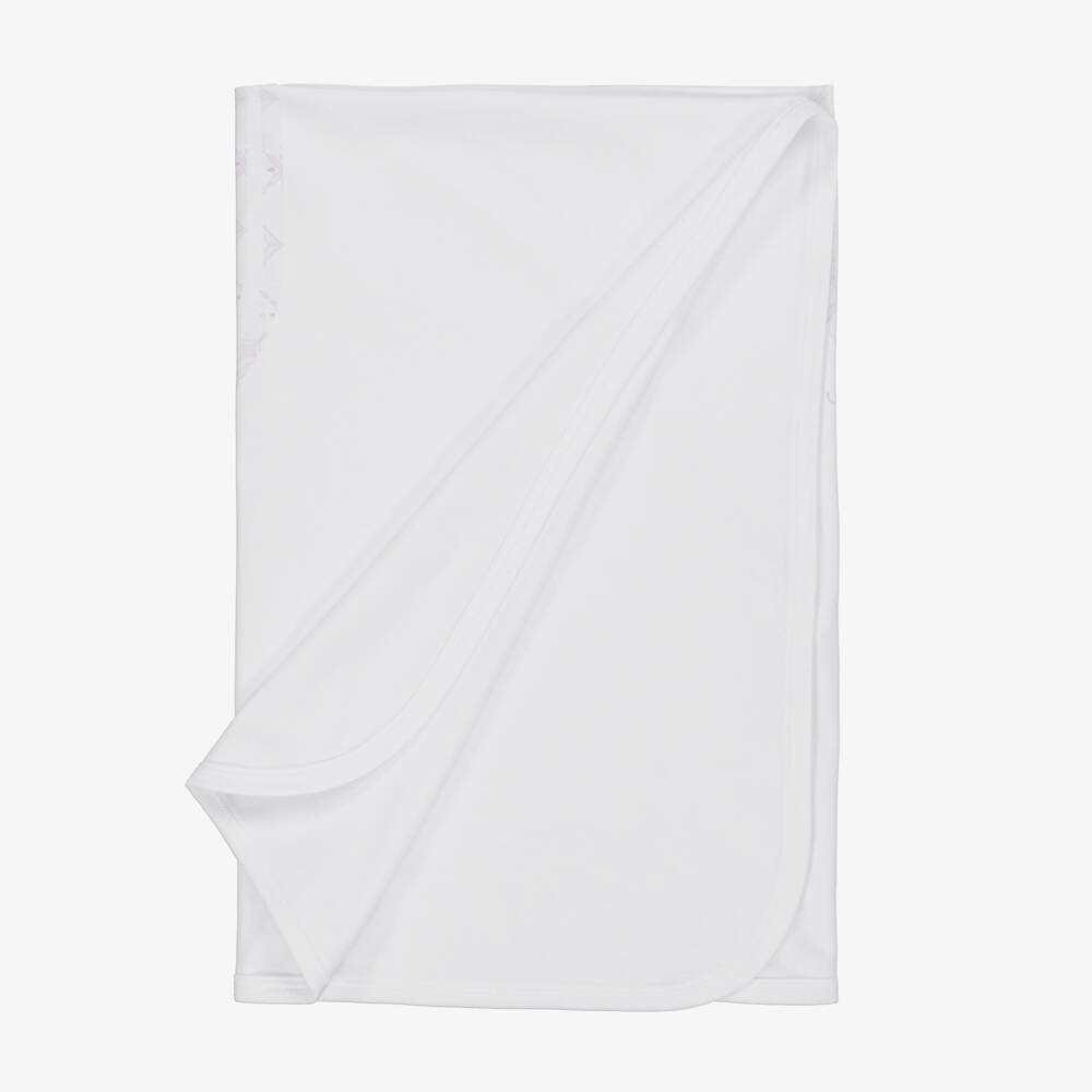 Jamiks-Baby Girls White Bear Cotton Blanket (85cm) | Childrensalon
