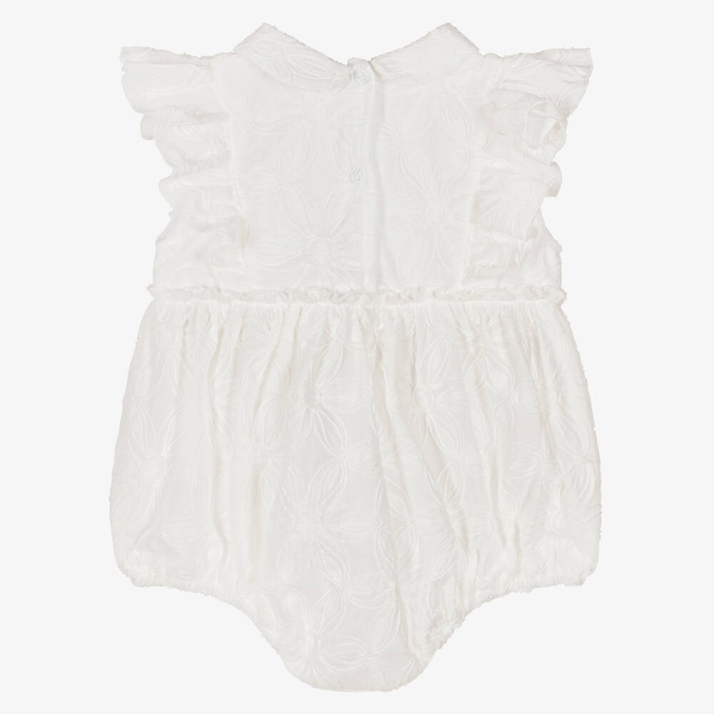 Jamiks-Baby Girls White Cotton Floral Pattern Shortie with Bows | Childrensalon