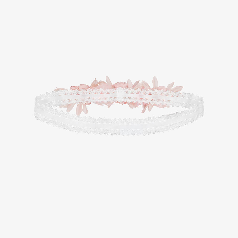 Jamiks-Baby Girls White Lace & Pink Floral Headband | Childrensalon