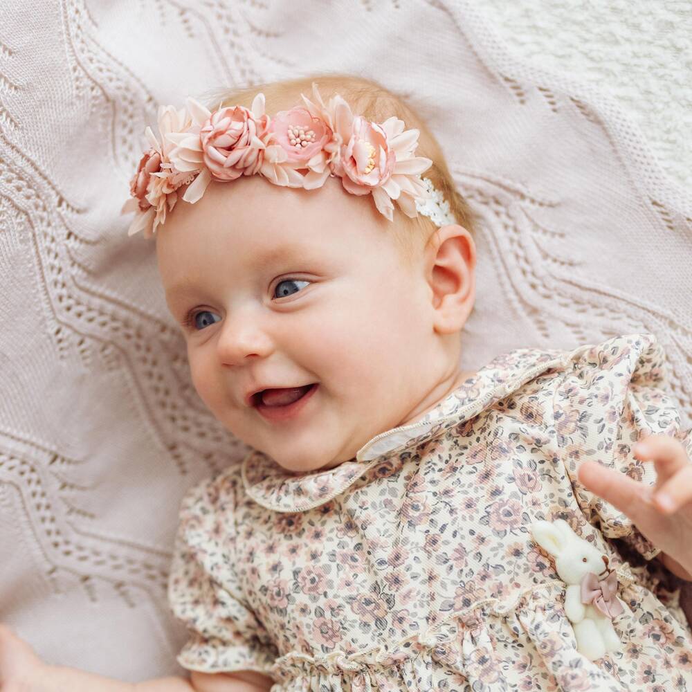 Jamiks-Baby Girls White Lace & Pink Floral Headband | Childrensalon