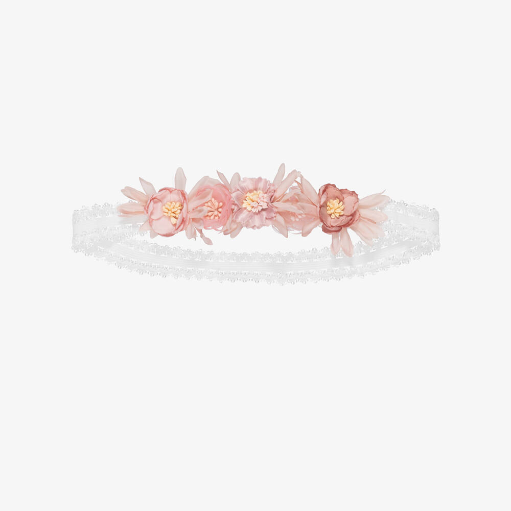 Jamiks-Baby Girls White Lace & Pink Floral Headband | Childrensalon