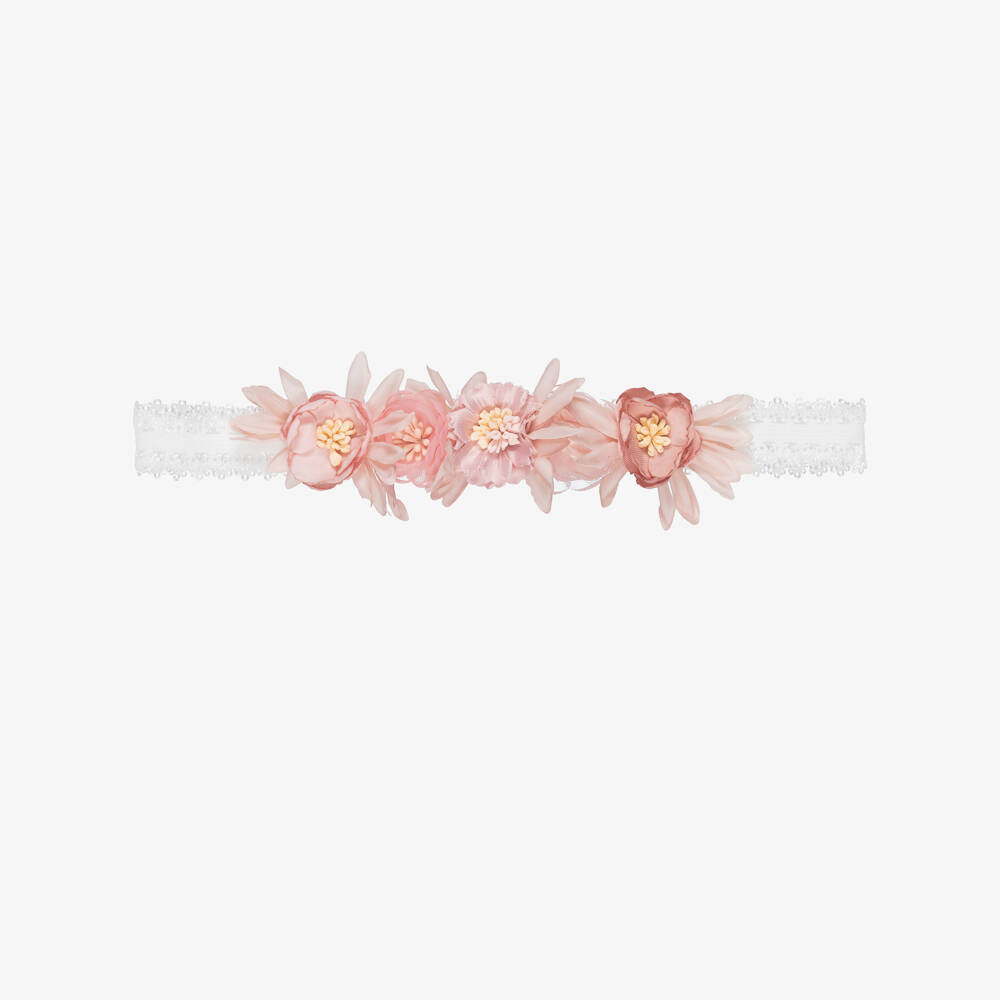 Jamiks-Baby Girls White Lace & Pink Floral Headband | Childrensalon