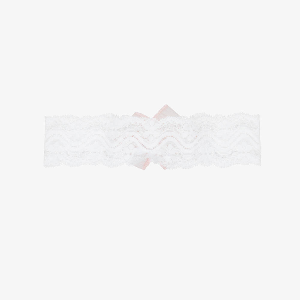 Jamiks-Baby Girls White Lace & Pink Floral Headband | Childrensalon