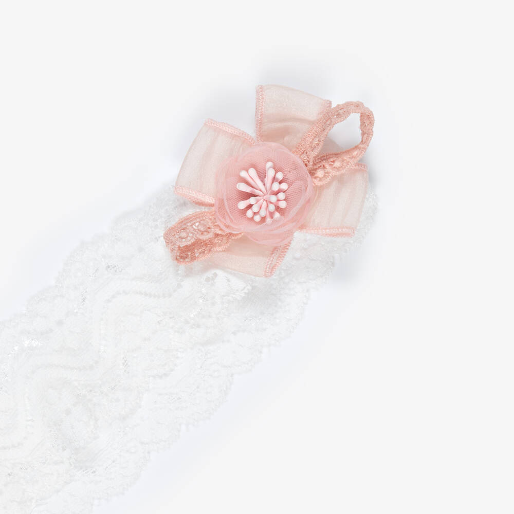 Jamiks-Baby Girls White Lace & Pink Floral Headband | Childrensalon