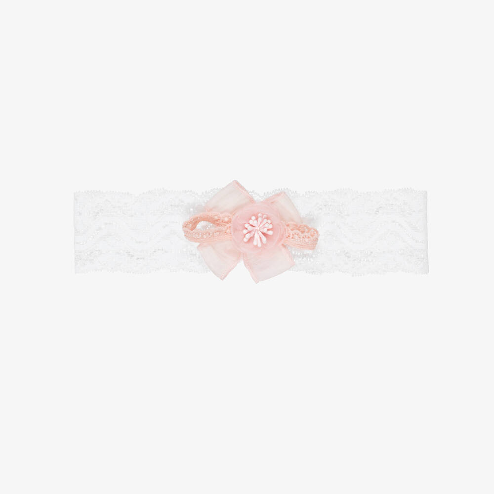 Jamiks-Baby Girls White Lace & Pink Floral Headband | Childrensalon